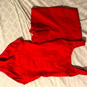Red Leotard with Shorts Set